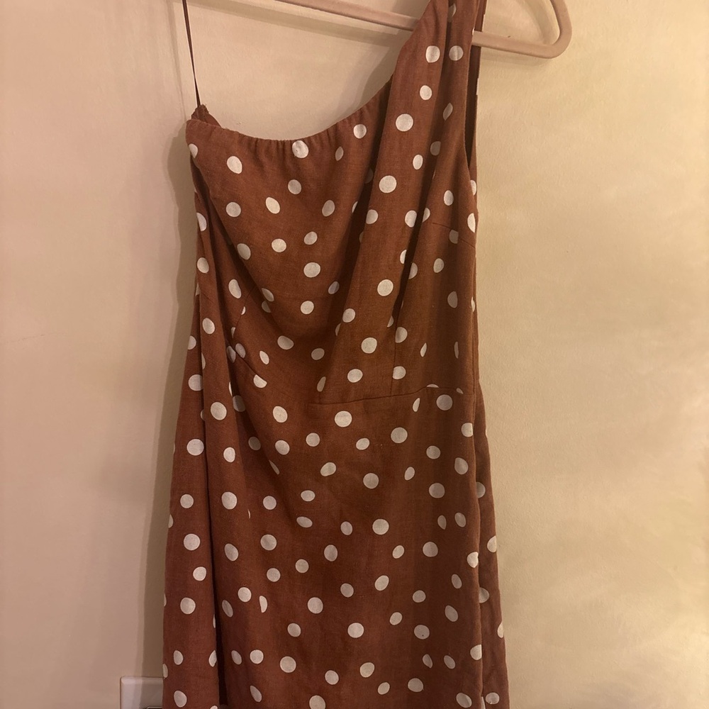 Abercrombie & Fitch Brown Polka Dot One-Shoulder Dress